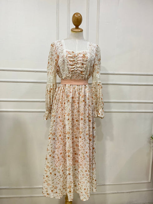 Floral Print Patchwork Embroidered Lacey Long Dress